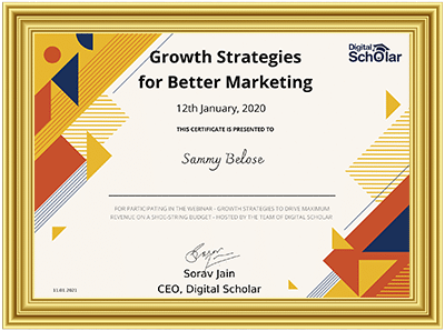 Sammy Belose Growth Marketing Certificate by Digital Scholar
