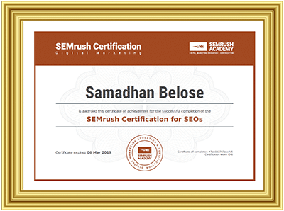 Sammy Belose SEO Certificate by Semrush